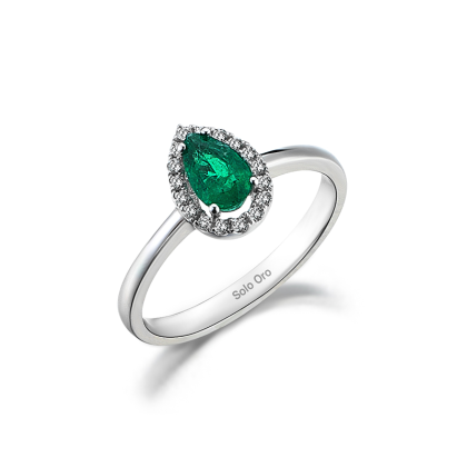Λευκόχρυσο Δαχτυλίδι με Πράσινο Σμαράγδι και Λευκά Διαμάντια