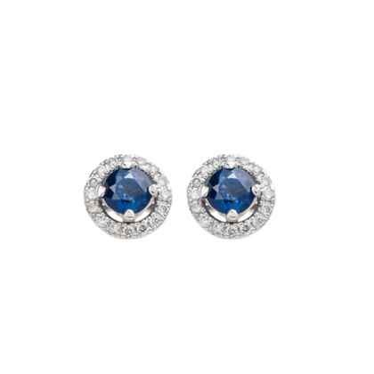 18K λευκόχρυσο σκουλαρίκια με μπλε ζαφείρι 0,81ct και λευκά διαμάντια 0,13ct 2,51gr